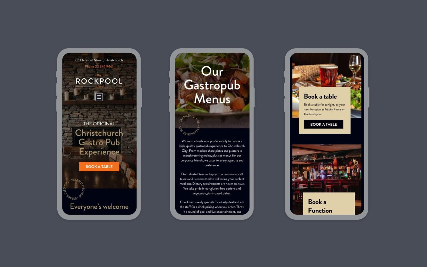 Mobile views of the Rockpool Restaurant Bookings Website