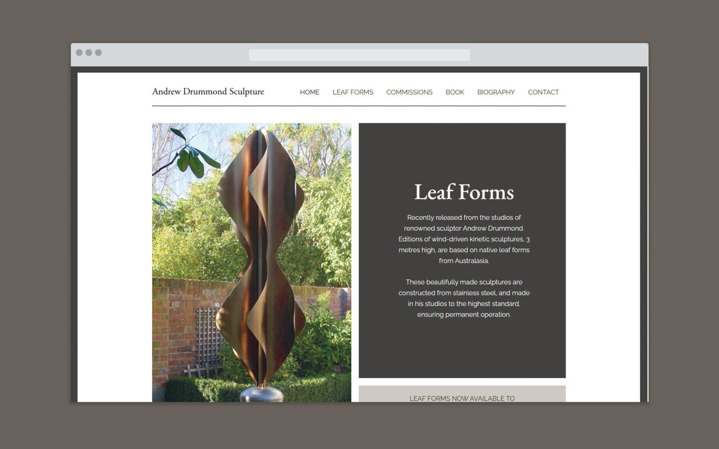 Artist portfolio website for Andrew Drummond Sculptor